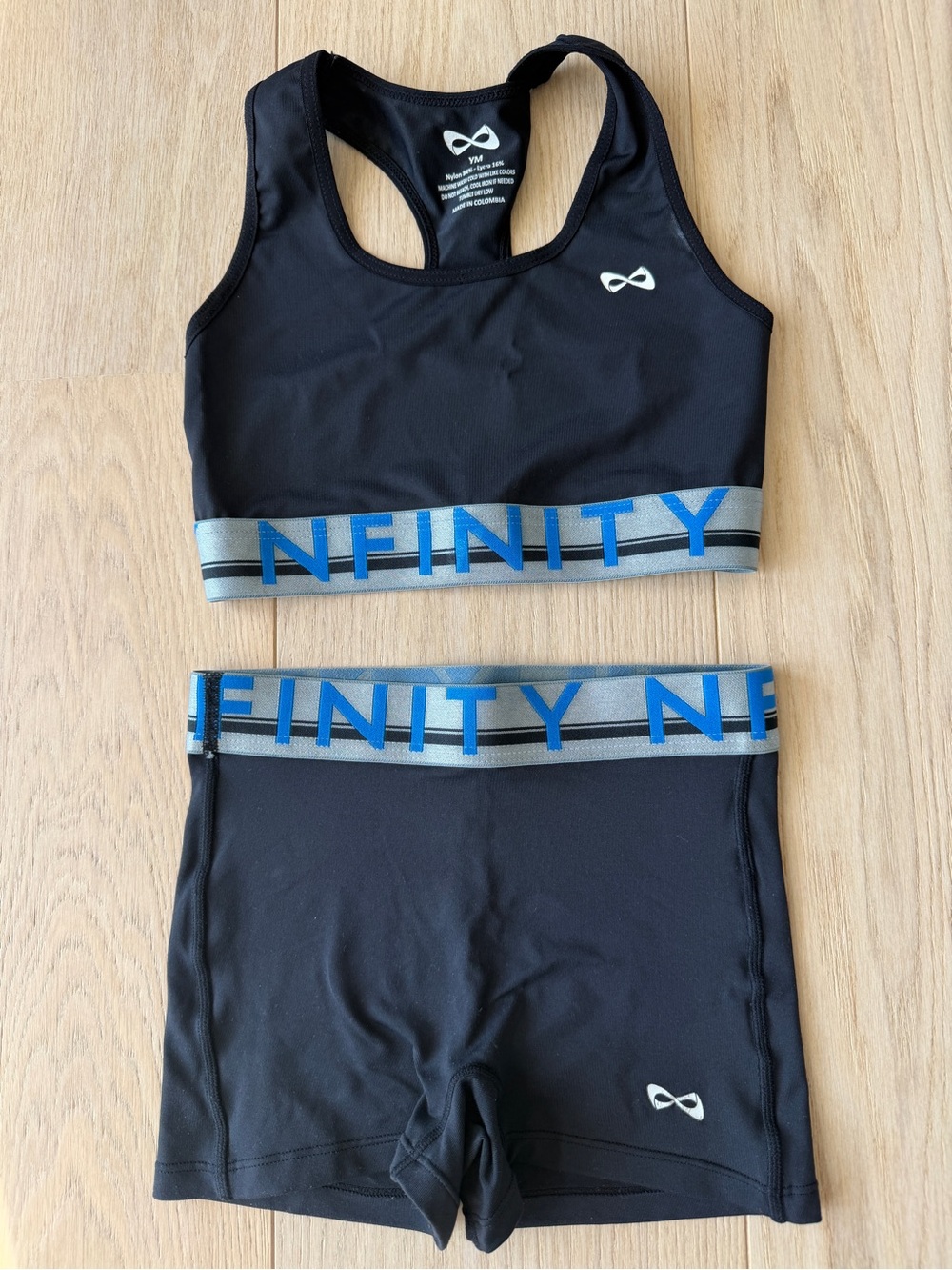 NFINITY Flex Bra Black and Blue Girls' Sports Bra & Shorts Set